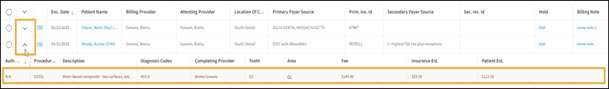 Expand procedures down/up arrow with yellow highlight box around it and a yellow highlight box around the expand procedures section.